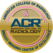 A gold and pink ribbon is on the logo of acr.