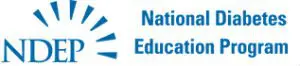 A blue and white logo for national education week.