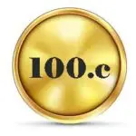 A gold coin with the word " 1 0 0. C ".