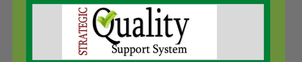 A green banner with the words quality support systems written in black.