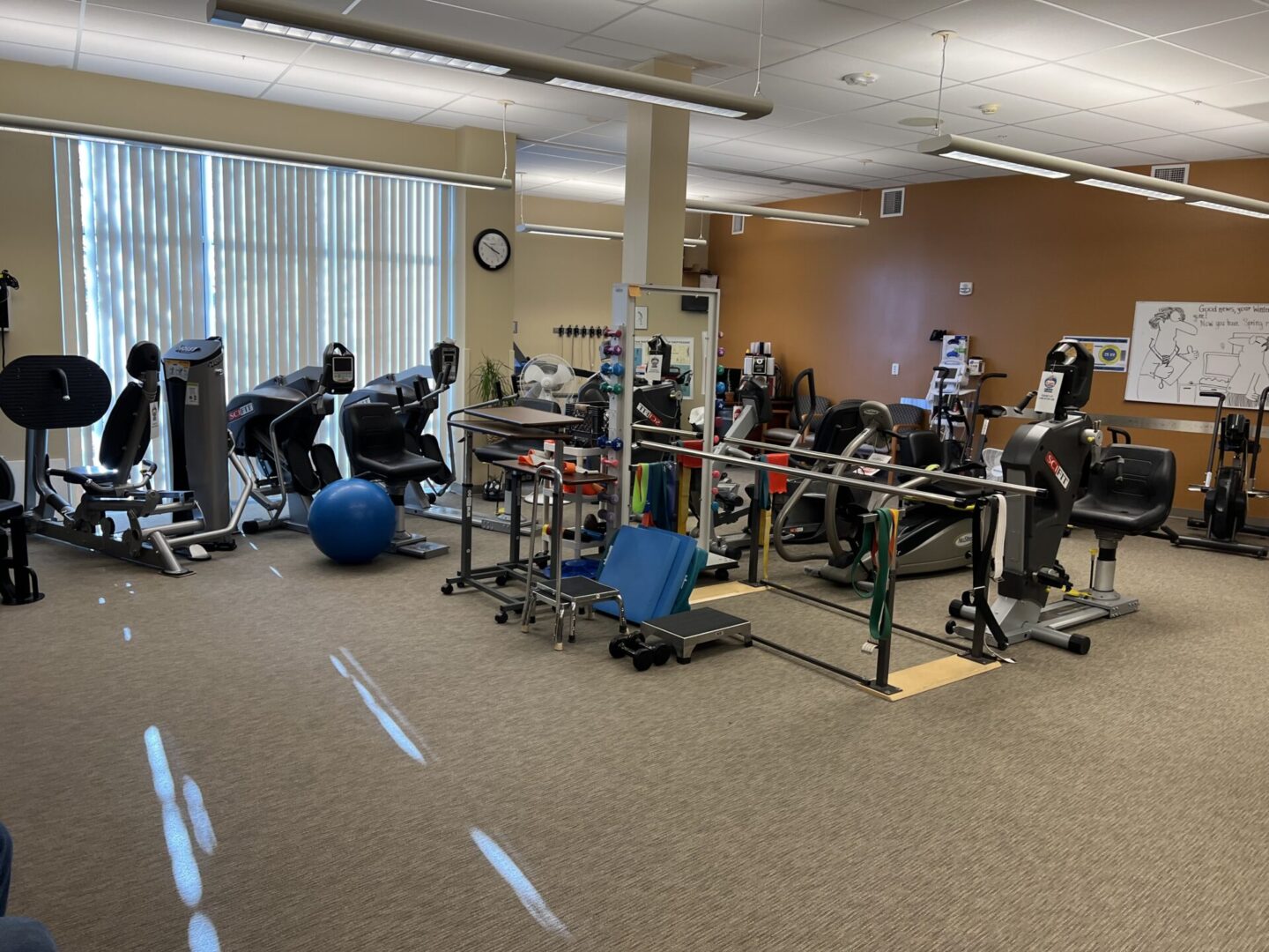 A room filled with people in exercise equipment.